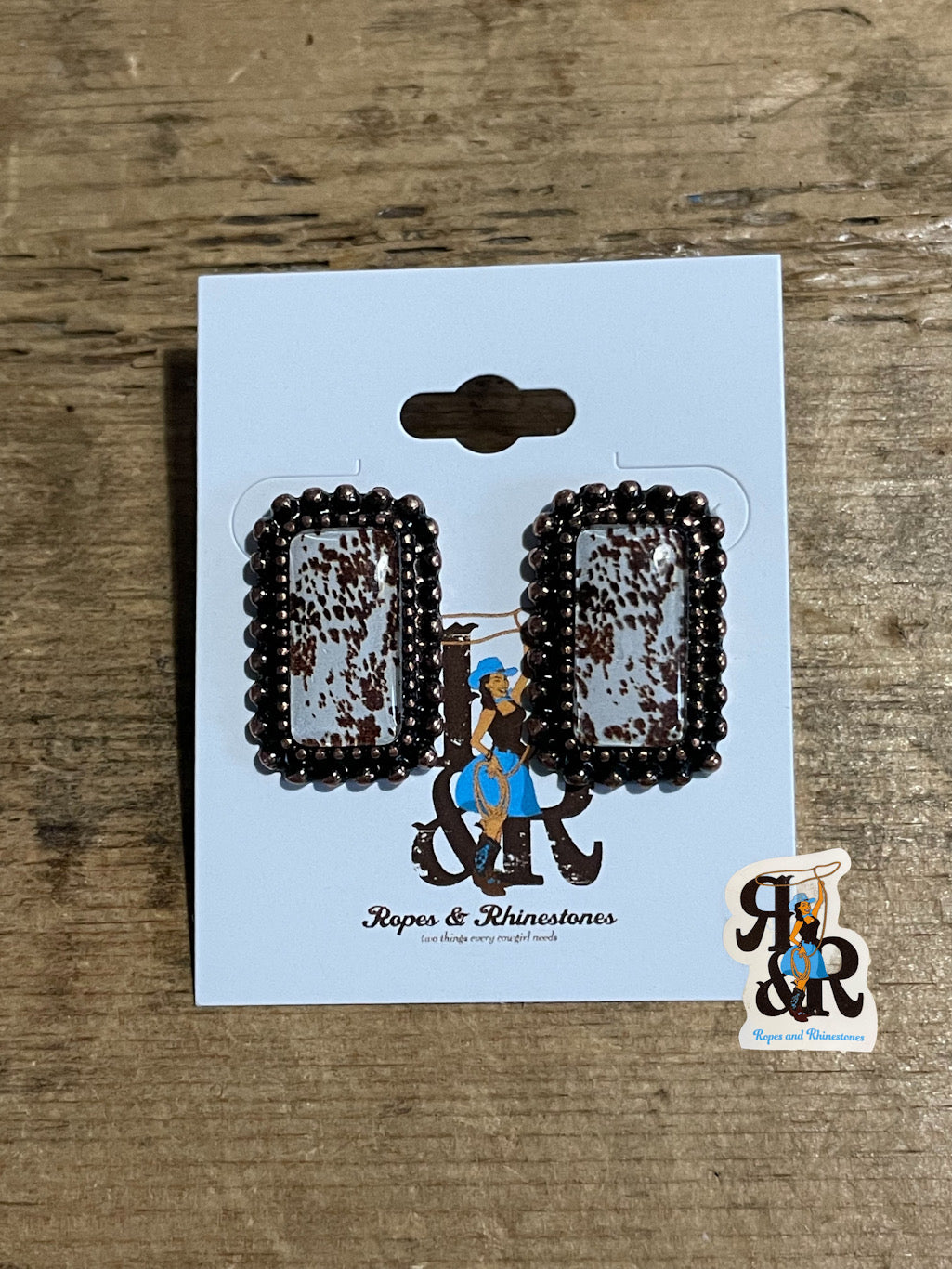 Cowhide Print Rectangle Earrings
