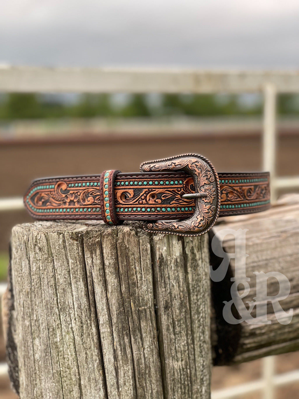 Turquoise Spot Tooled Leather Belts