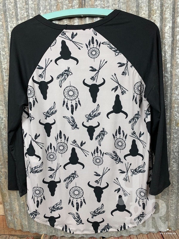 Cow Skull & Dream Catcher Baseball Shirt