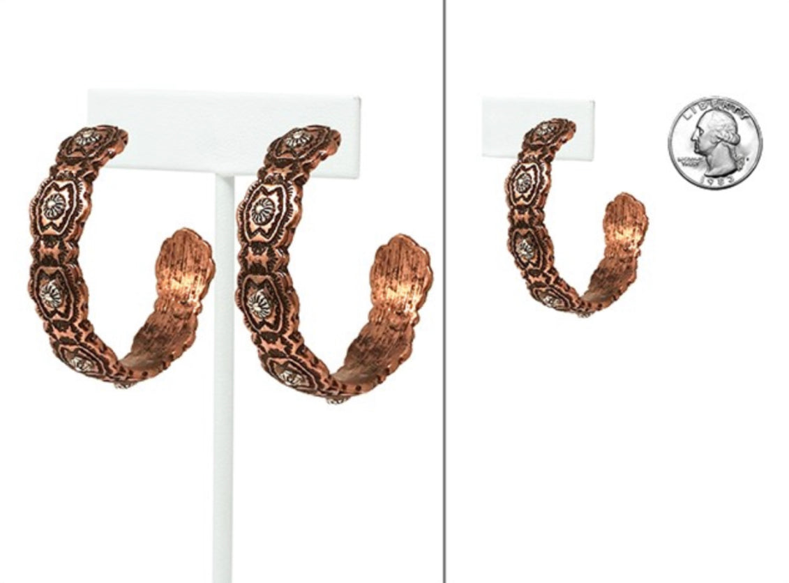 Cooper Stamped Half Hoop Earrings