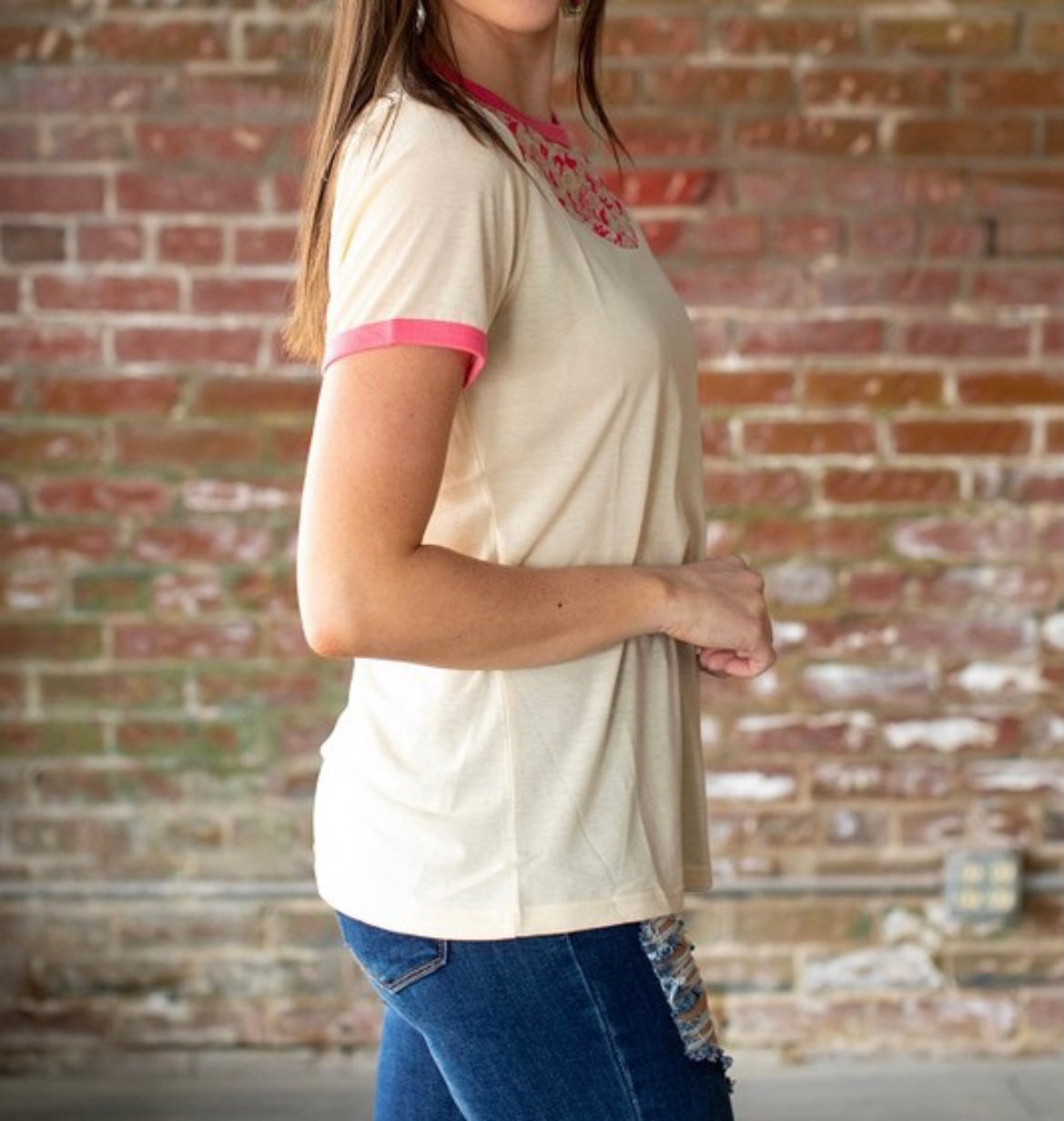 Desert Cowboy Pink Yoke Top