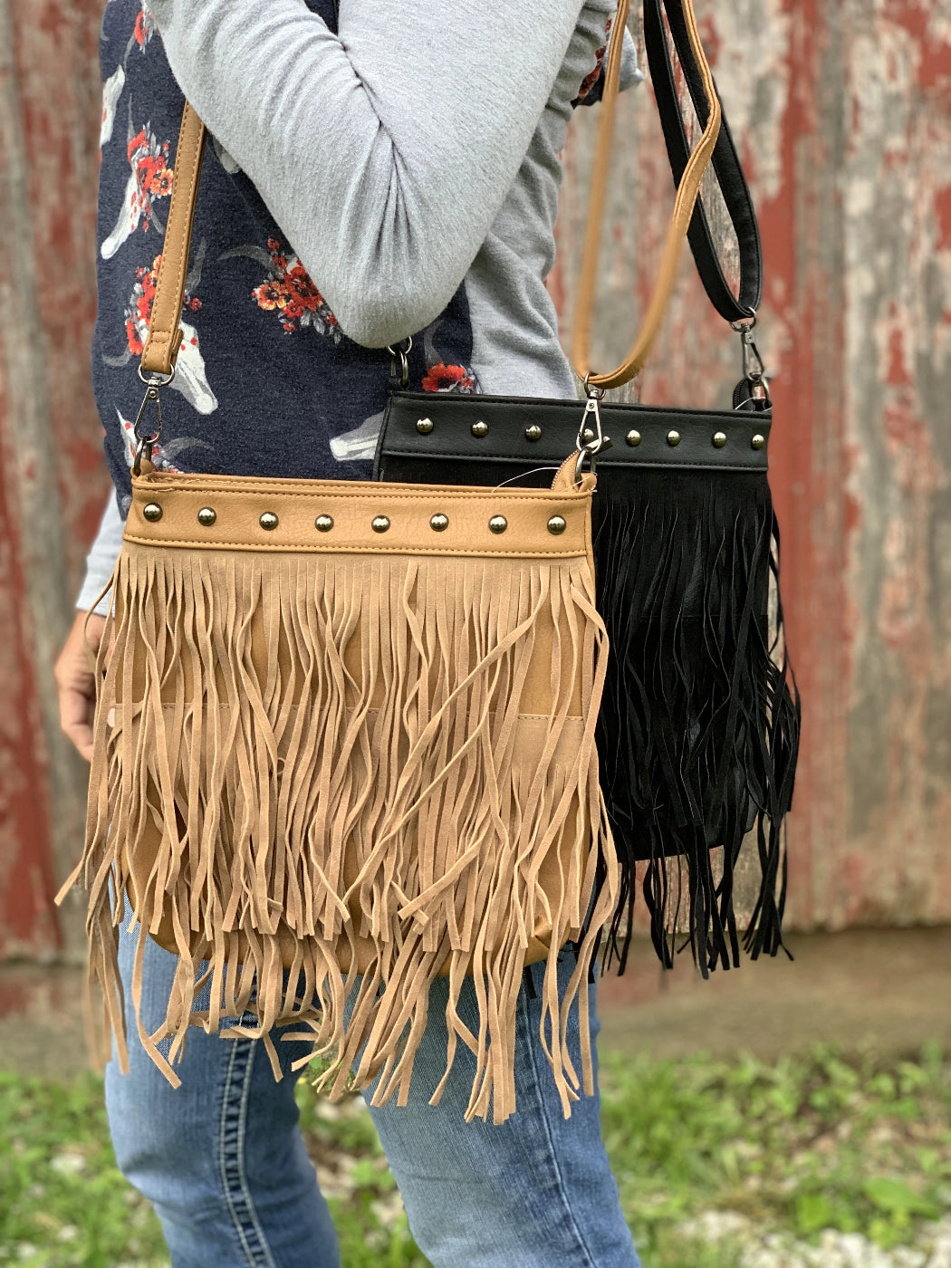 Studded Fringe Crossbody Purse
