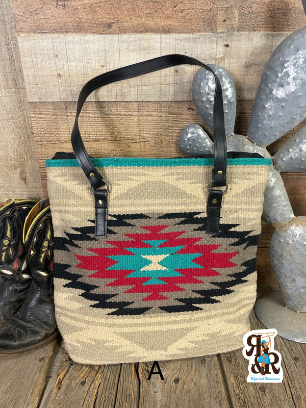 Saddle Blanket Tote Bag Ropes and Rhinestones