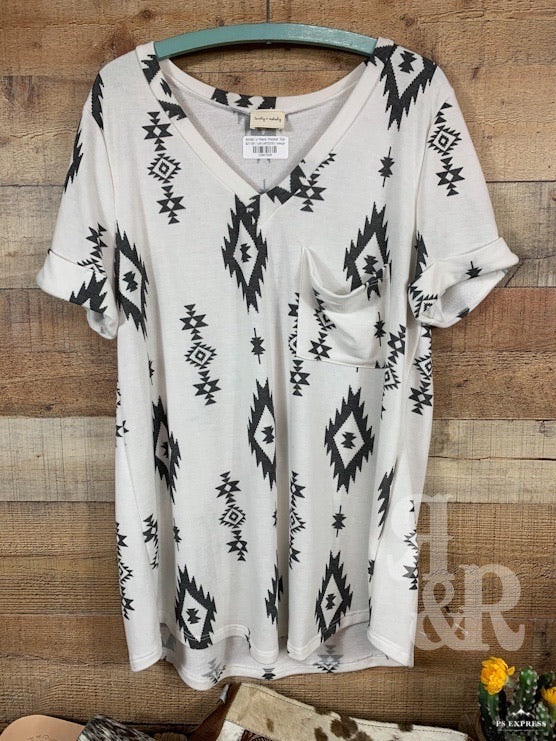 Aztec V Neck Pocket Top