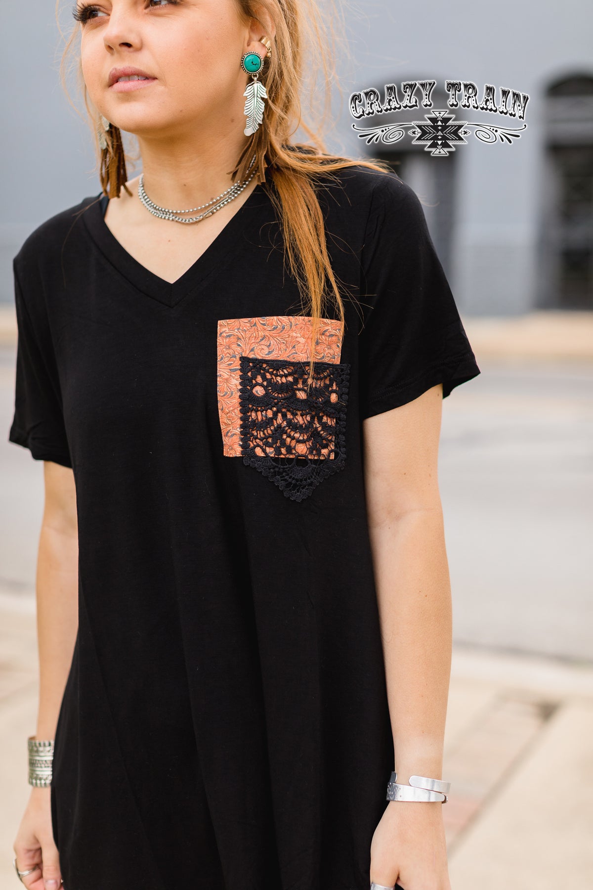 Punchy Pocket Tooled Leather Look Pocket Top