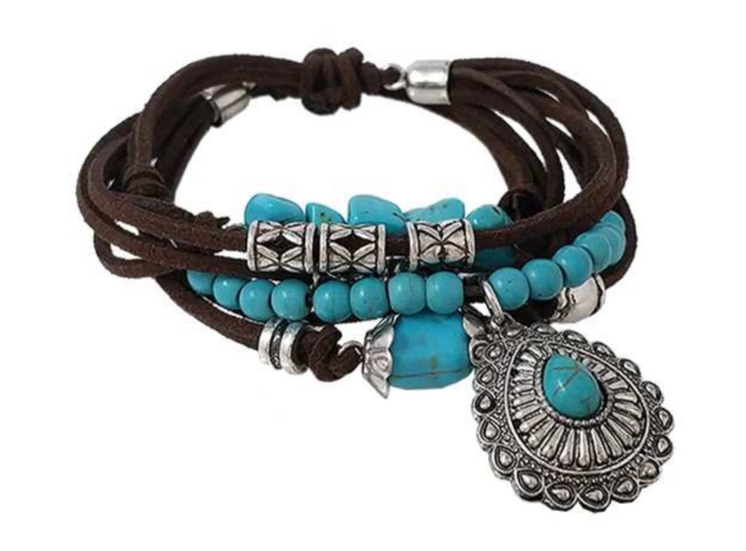 Western Multi Bead Friendship Bracelet Concho