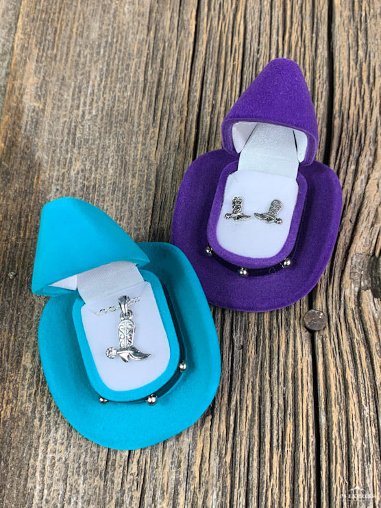 Girls cowboy boot earrings  w/ hat gift box