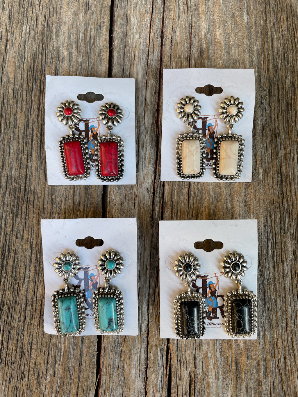 Flower Concho Rectangle Earrings