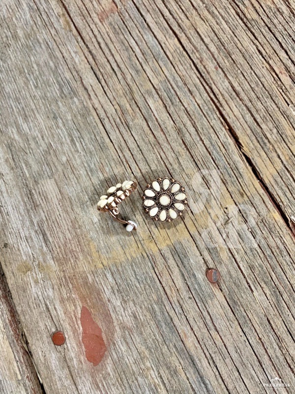 White Copper Stone Clip On Earrings