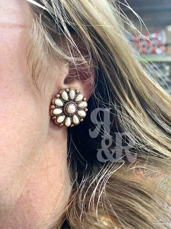 White Copper Stone Clip On Earrings