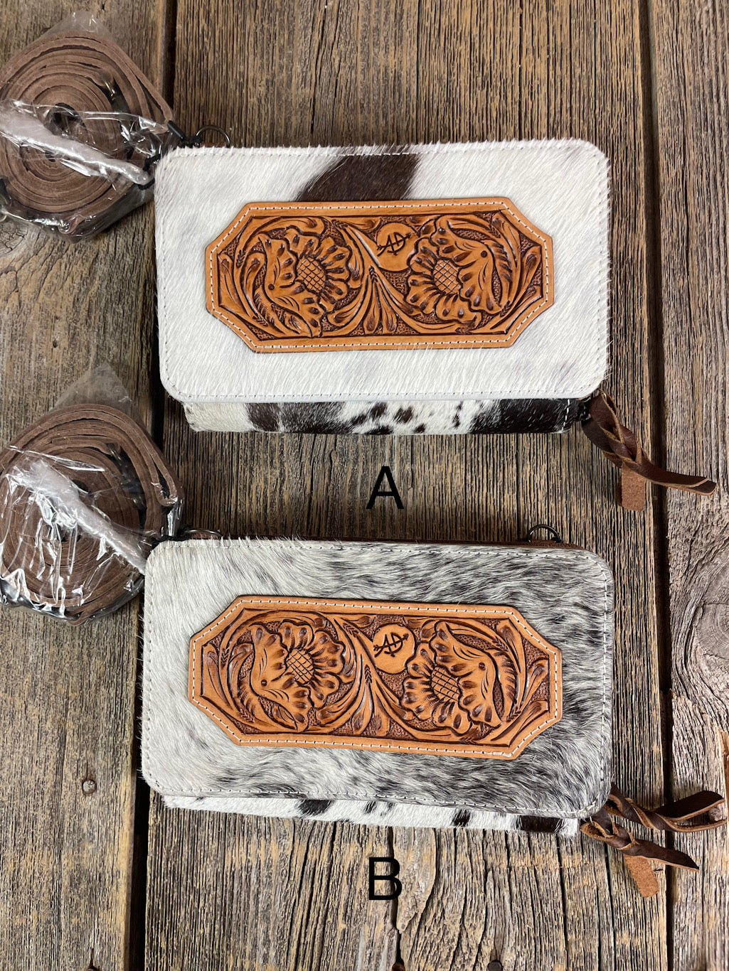 Cowhide Double Zip Crossbody Wallet