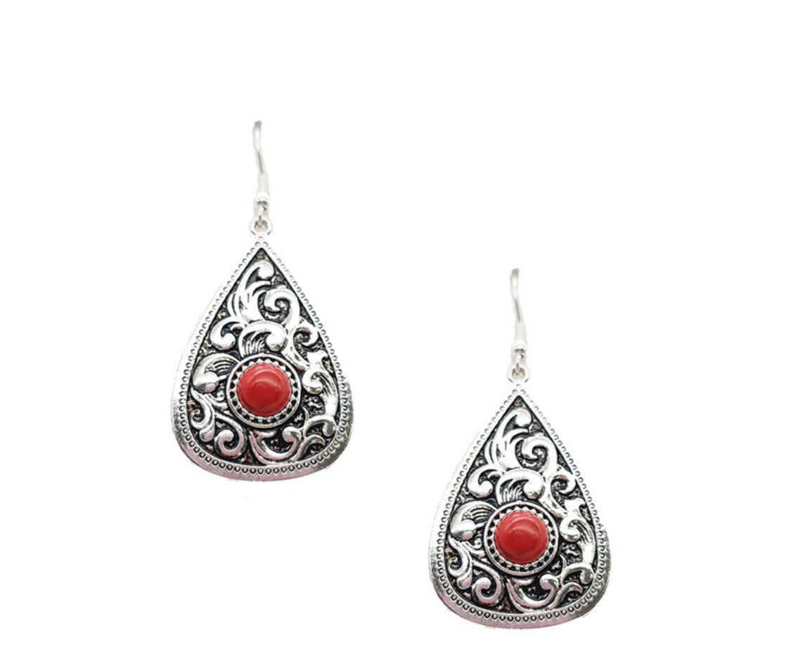 Silver Scroll Stone Earrings