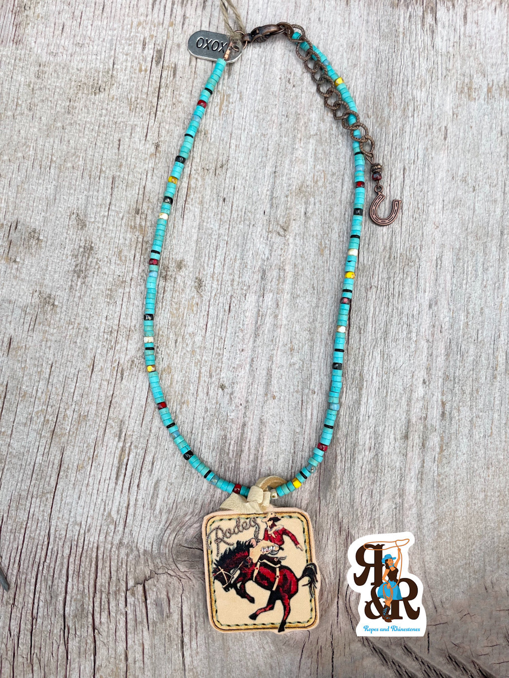 Bronc Rider Rose 18” Leather Necklace