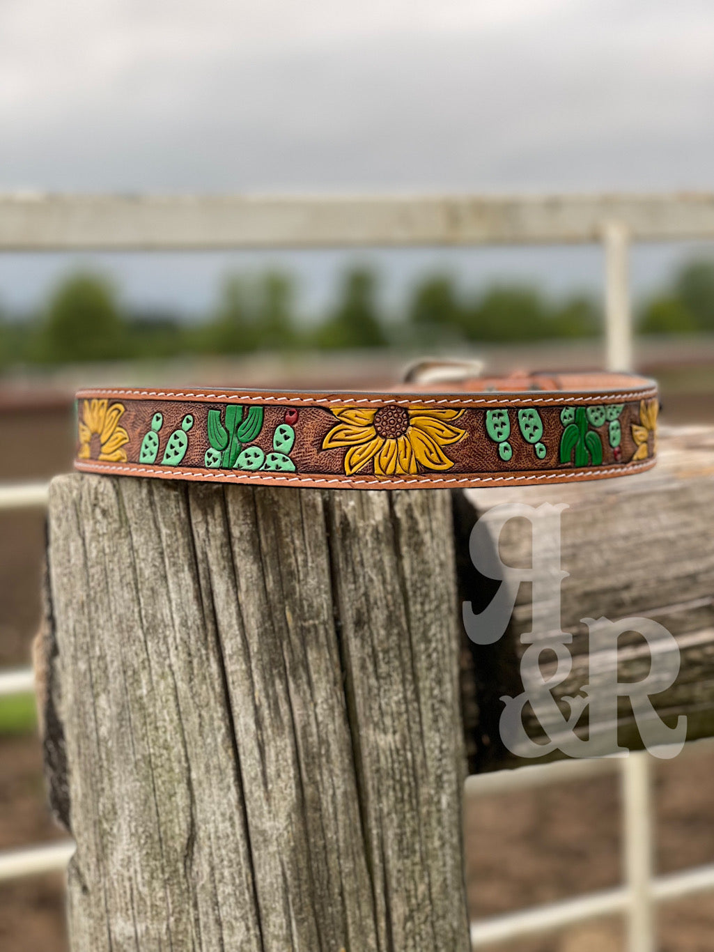 Sunflower Cactus Tooled Leather Belt