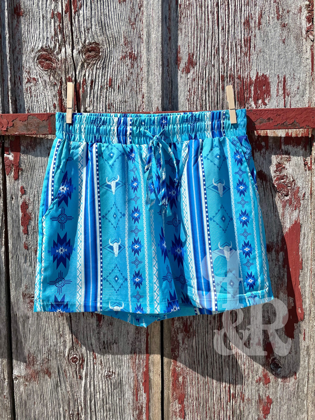 Cow Skull & Aztec Turquoise Shorts