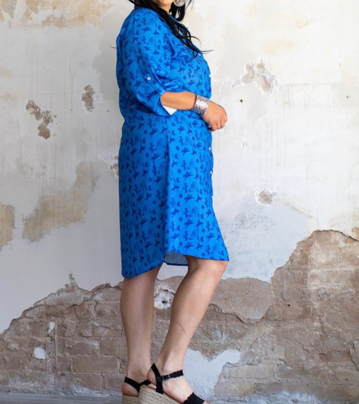 Blue desert oversized collared shirt dress