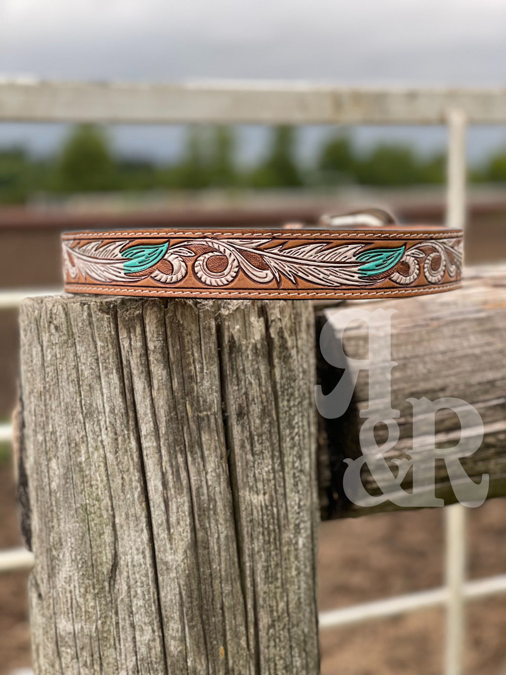 Feather Scroll Tooled Leather Belt