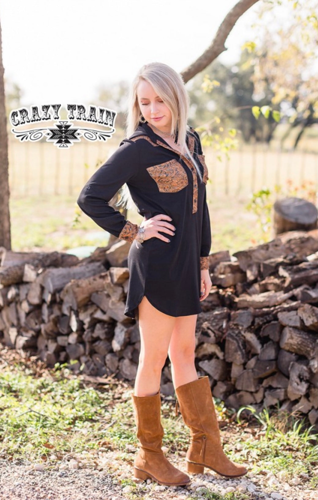 Black & Brown Detail Crazy Train Dress