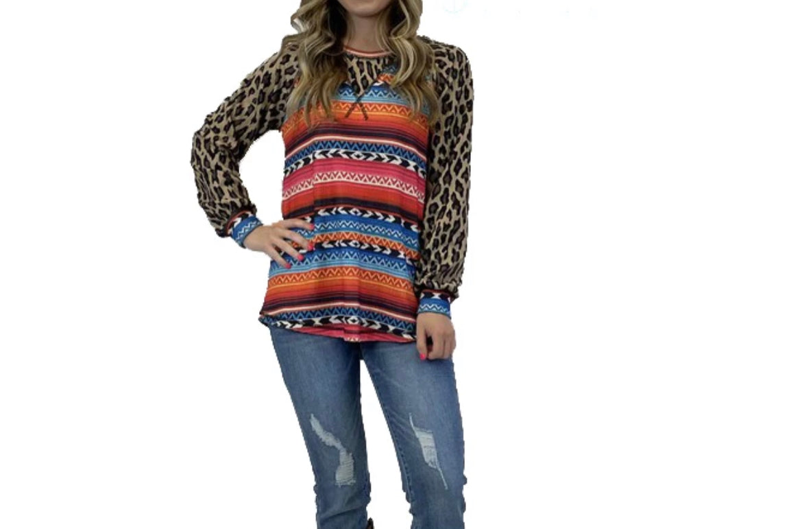 Serape Leopard Sleeve Thermal Top