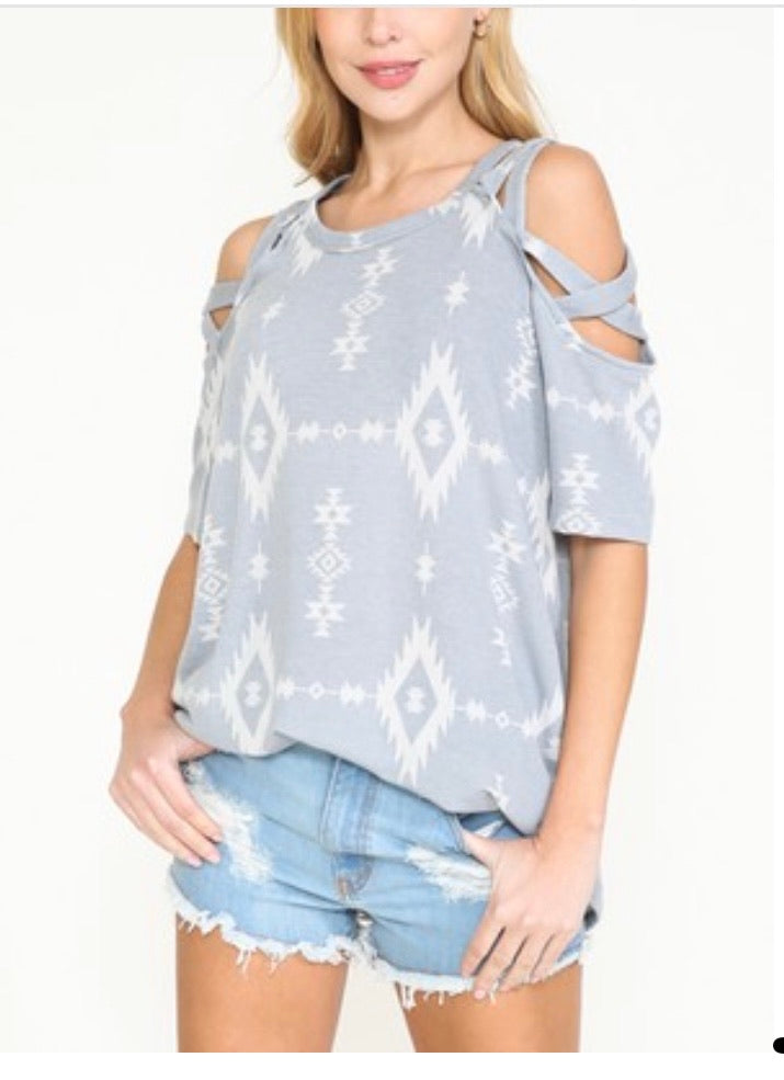 Aztec Cold Shoulder Top