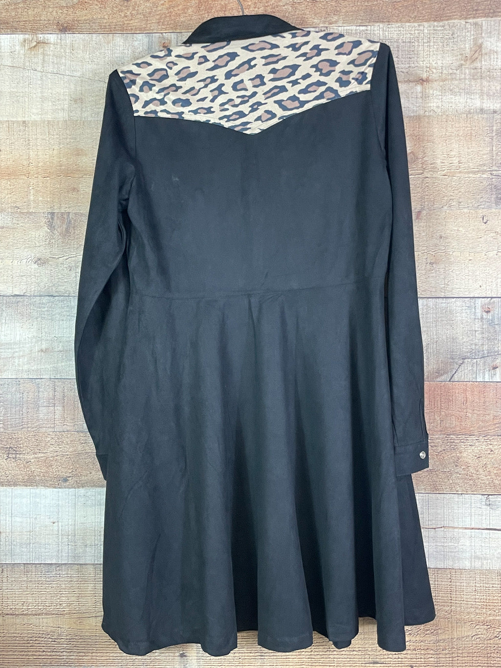Black Leopard Snap Front Dress
