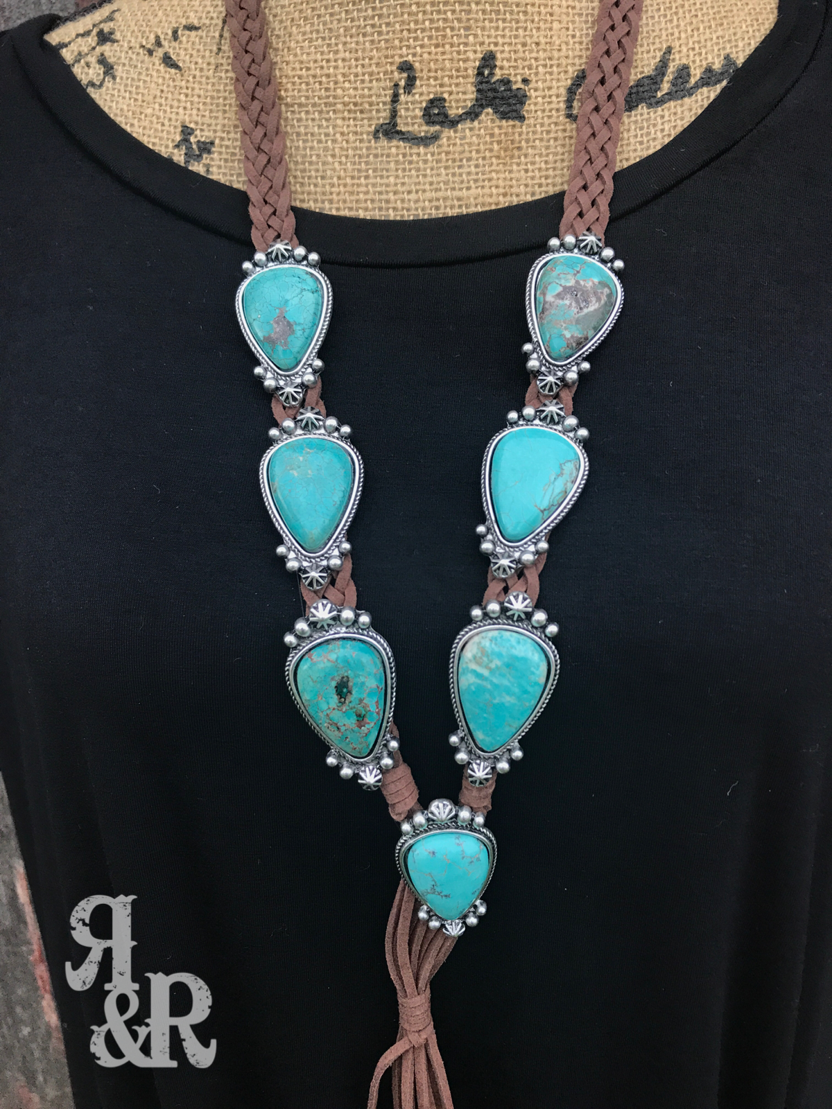 Turquoise Twist Leather Necklace