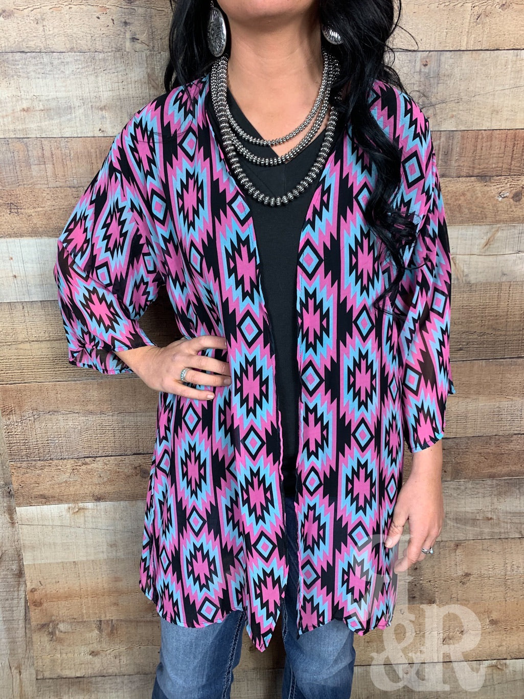 Pink & Black Aztec Kimono