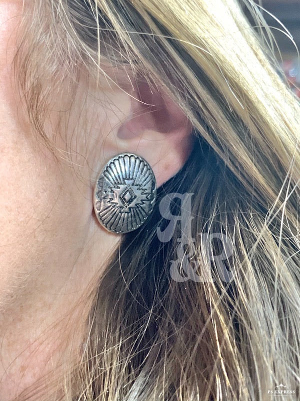 Aztec Oval Clip On Earrings