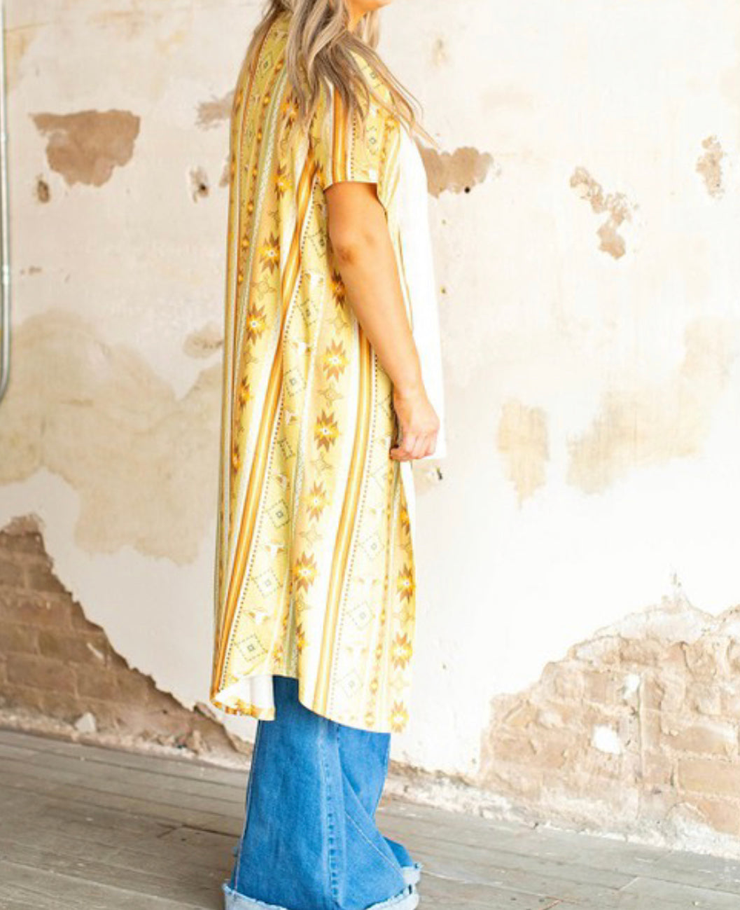 Mustard Cow Skull Aztec Duster