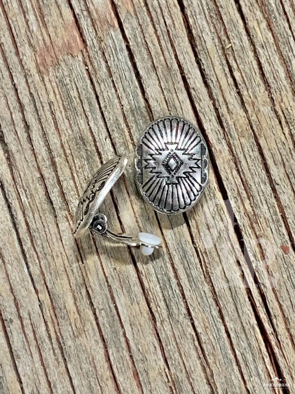 Aztec Oval Clip On Earrings